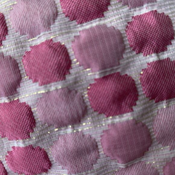 Vtg Thick Poly Mod Floral Pink Shift Dress Poka Dot Pockets Lined Boat Collar 3D - Picture 16 of 16